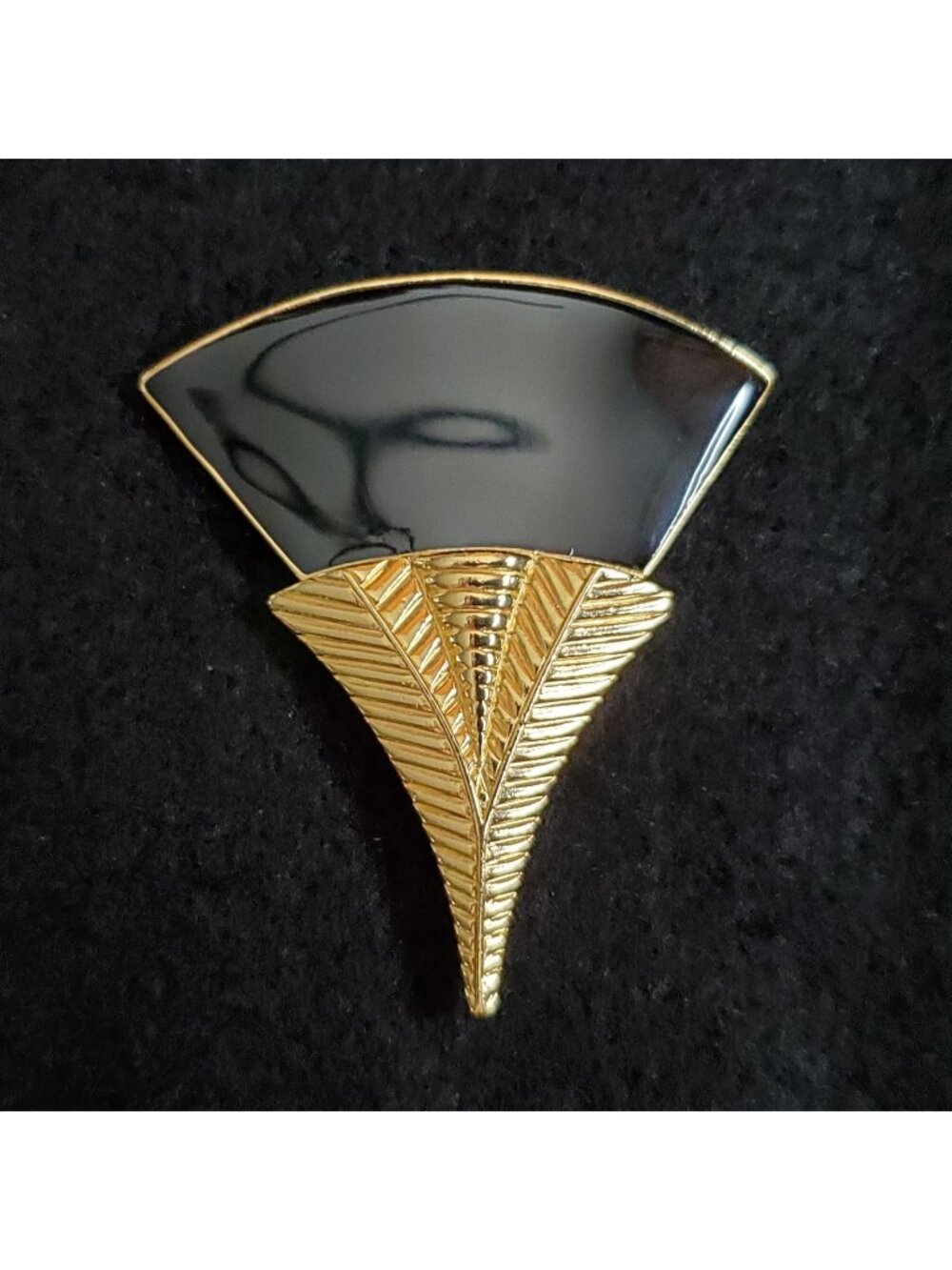 Vintage Trifari Brooch Art Deco Revival Gold Tone Black 2.25"